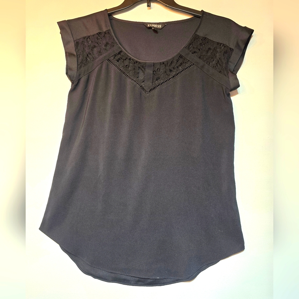 Express Black Lace Detail Women's Cap Sleeve Top. Size S